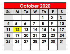 District School Academic Calendar for Paul Belton Early Childhood Center for October 2020