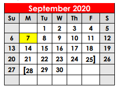 District School Academic Calendar for C H A M P S for September 2020