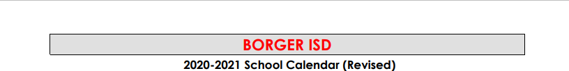 District School Academic Calendar for Borger H S
