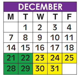 District School Academic Calendar for Leaf Group Treatment Home for December 2020