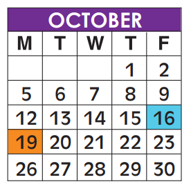 District School Academic Calendar for Drop Back In for October 2020