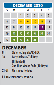 District School Academic Calendar for Aces Campus for December 2020