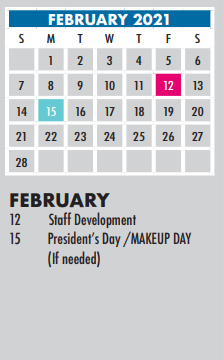 District School Academic Calendar for Chandler El for February 2021