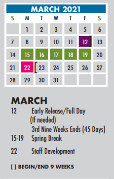 District School Academic Calendar for Aces Campus for March 2021