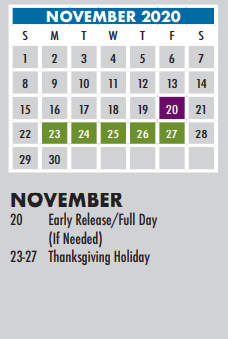 District School Academic Calendar for Aces Campus for November 2020