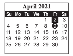 District School Academic Calendar for Brownsville Learning Acad for April 2021