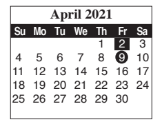 District School Academic Calendar for Villa Nueva Elementary for April 2021