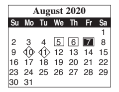 District School Academic Calendar for Champion Elementary for August 2020