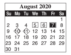 District School Academic Calendar for Benavides Elementary for August 2020