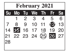 District School Academic Calendar for Yturria Elementary for February 2021