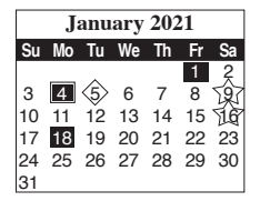 District School Academic Calendar for Benavides Elementary for January 2021