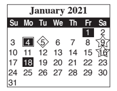 District School Academic Calendar for Villa Nueva Elementary for January 2021