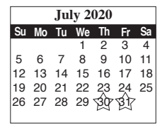 District School Academic Calendar for Skinner Elementary for July 2020