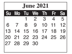 District School Academic Calendar for Champion Elementary for June 2021