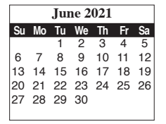 District School Academic Calendar for El Jardin Elementary for June 2021