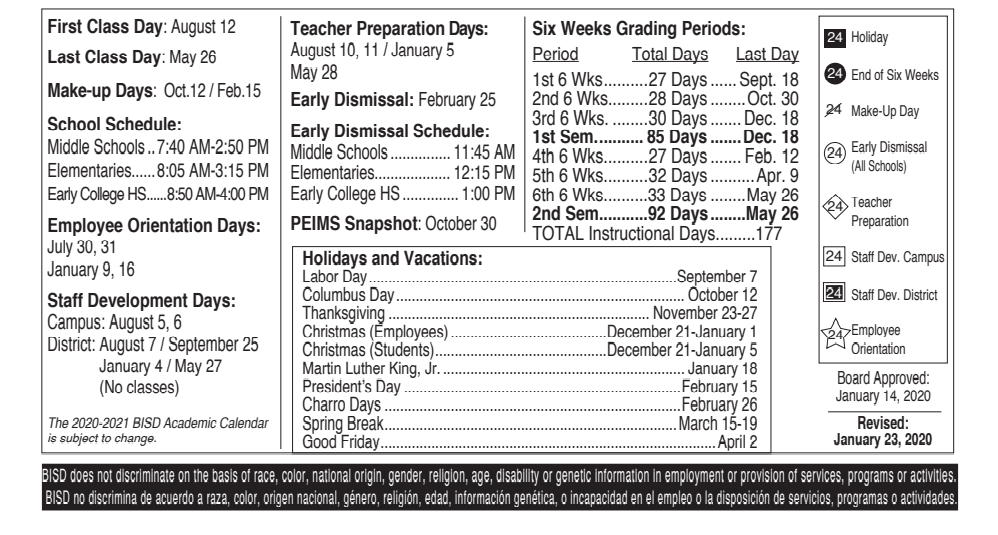 District School Academic Calendar Key for Yturria Elementary