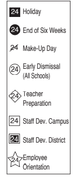 District School Academic Calendar Legend for Resaca Elementary