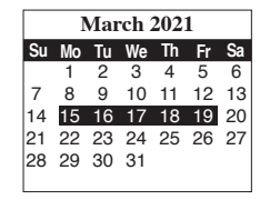 District School Academic Calendar for Cameron Co Juvenile Detention Ctr for March 2021