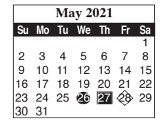District School Academic Calendar for Cameron Co Juvenile Detention Ctr for May 2021