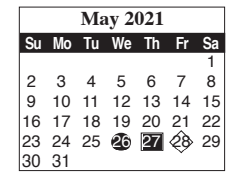 District School Academic Calendar for Brownsville Learning Acad for May 2021