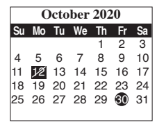 District School Academic Calendar for Skinner Elementary for October 2020