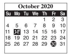 District School Academic Calendar for Brownsville Learning Acad for October 2020