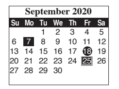 District School Academic Calendar for Adult Ed for September 2020