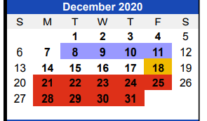 District School Academic Calendar for Bullard H S for December 2020