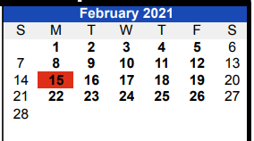 District School Academic Calendar for Smith Co Jjaep for February 2021