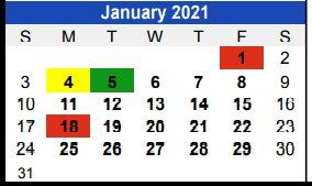 District School Academic Calendar for Smith Co Jjaep for January 2021