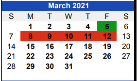 District School Academic Calendar for Bullard MS for March 2021