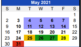 District School Academic Calendar for Bullard Es for May 2021