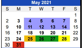 District School Academic Calendar for Smith Co Jjaep for May 2021