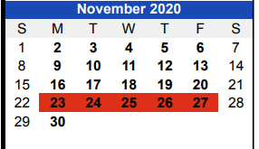 District School Academic Calendar for Smith Co Jjaep for November 2020