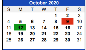 District School Academic Calendar for Bullard Intermediate for October 2020