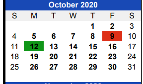 District School Academic Calendar for Smith Co Jjaep for October 2020