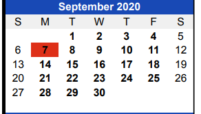 District School Academic Calendar for Smith Co Jjaep for September 2020
