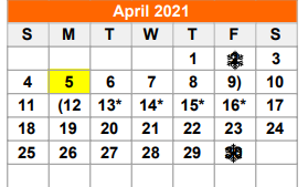 District School Academic Calendar for Wichita Co Jjaep for April 2021