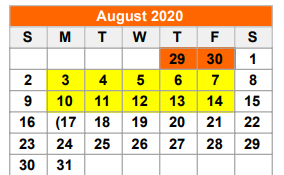 District School Academic Calendar for John G Hardin El for August 2020