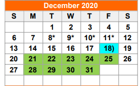 District School Academic Calendar for Wichita Co Jjaep for December 2020