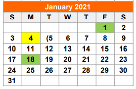 District School Academic Calendar for John G Hardin El for January 2021