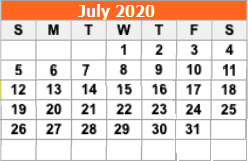 District School Academic Calendar for Wichita Co Jjaep for July 2020