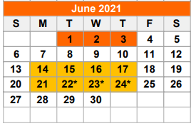 District School Academic Calendar for Burkburnett Middle School for June 2021