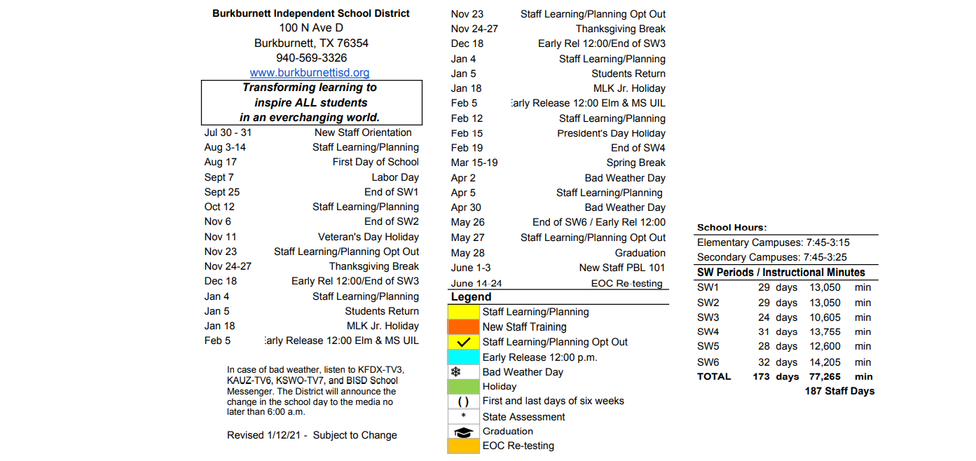 District School Academic Calendar Key for John G Hardin El