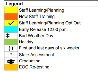 District School Academic Calendar Legend for I C Evans El