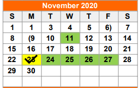 District School Academic Calendar for Wichita Co Jjaep for November 2020