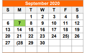 District School Academic Calendar for Wichita Co Jjaep for September 2020