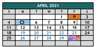 District School Academic Calendar for The Academy At Nola Dunn for April 2021