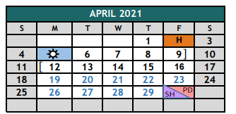 District School Academic Calendar for Frazier Elementary for April 2021