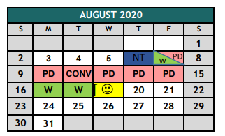 District School Academic Calendar for Bransom Elementary for August 2020